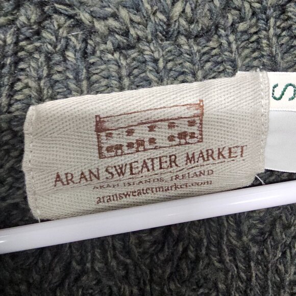 Aran Sweater Market Green Wool Cardigan Preppy Cabin Winter Irish S - Picture 9 of 12